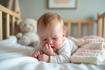 Bebe de six mois dans une nurserie douce et apaisante