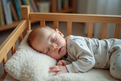 Bébé de six mois dormant paisiblement dans un lit en bois