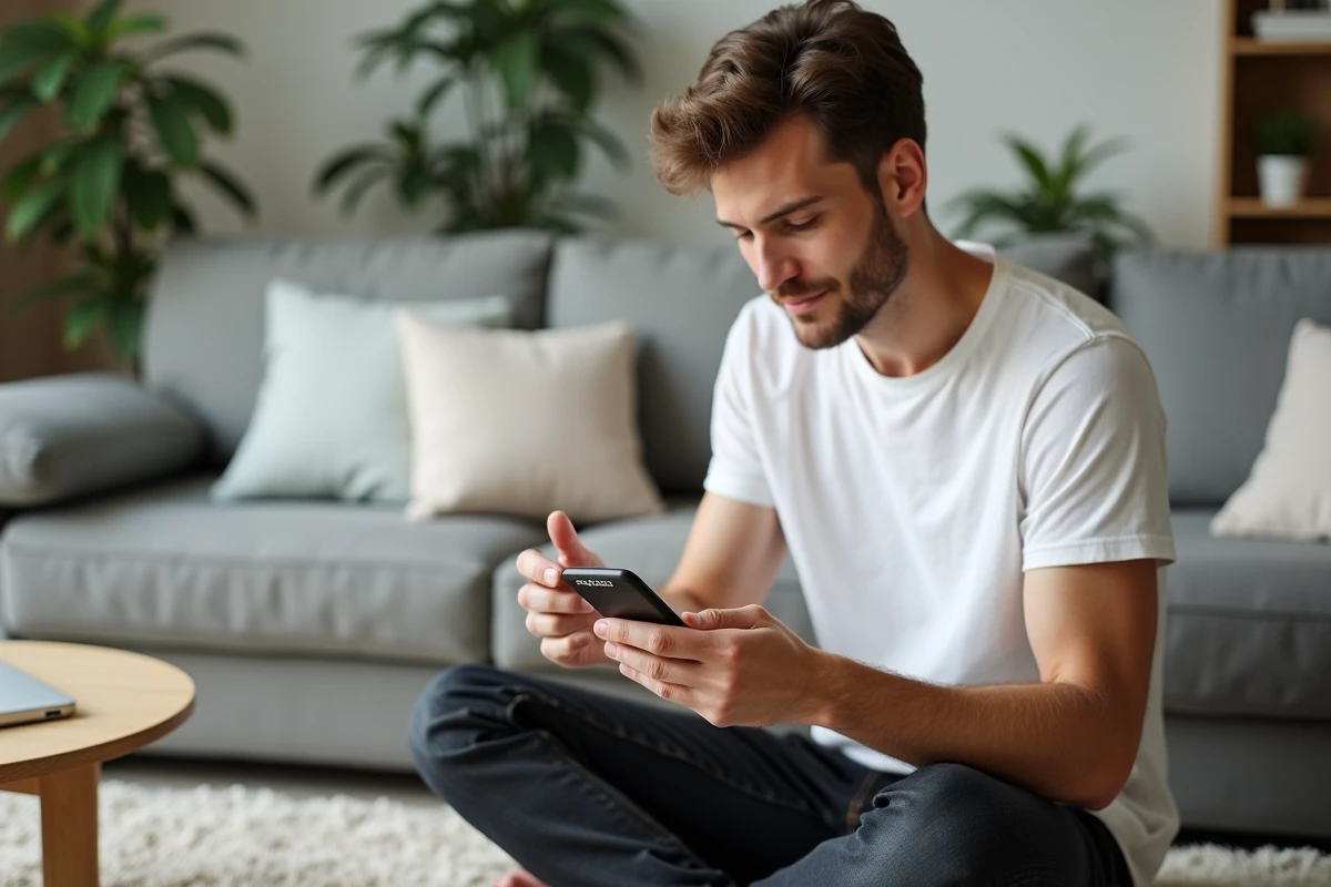 Jeune adulte comptant les semaines sur ses doigts avec un smartphone pour déterminer une semaine paire ou impaire