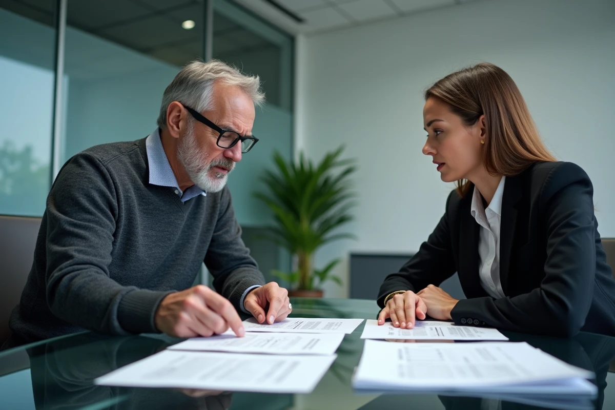 Homme consultant une avocate avant d'envoyer une lettre au juge aux affaires familiales
