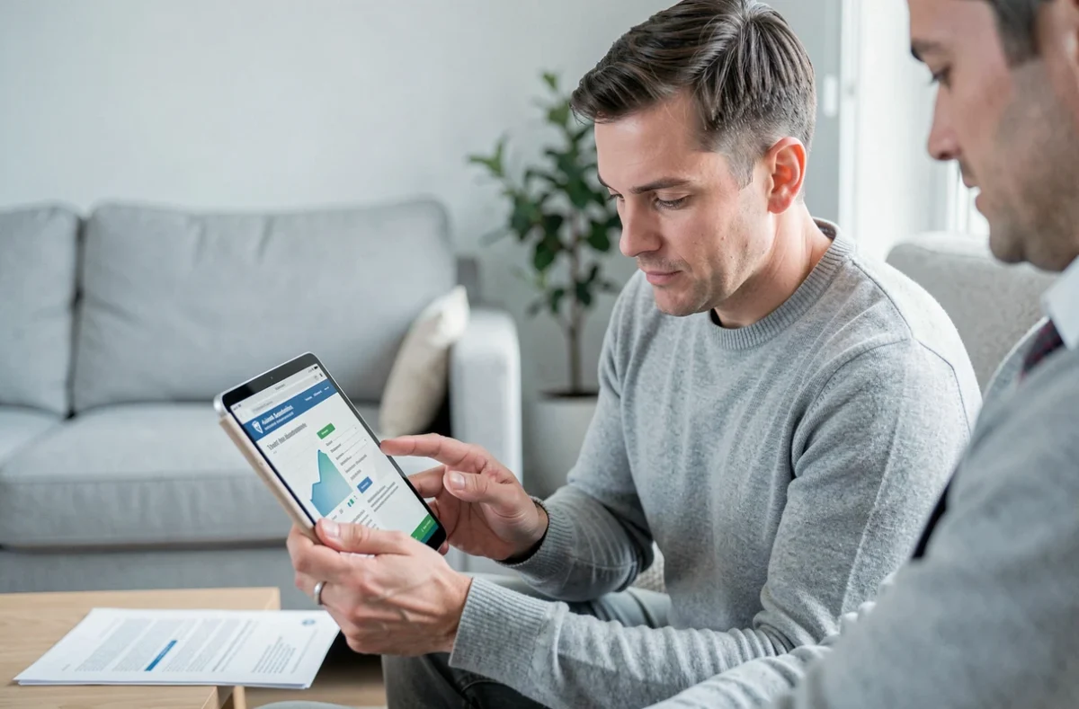 Homme consultant le site des impôts sur tablette après un changement de situation personnelle comme un mariage