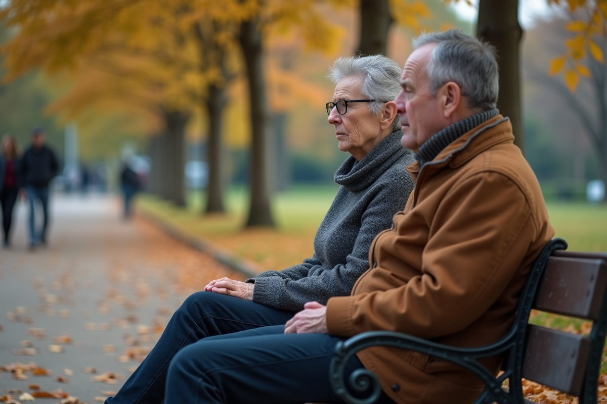 Homme âgé et fille discutant sur un banc dans un parc