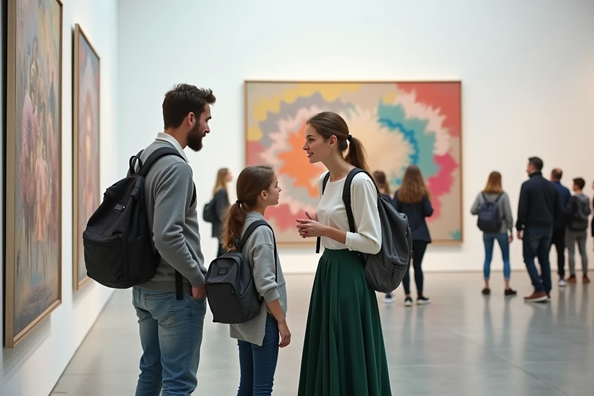 Famille visitant une exposition d'art contemporain au Centre Pompidou à Paris, activité culturelle en Île-de-France