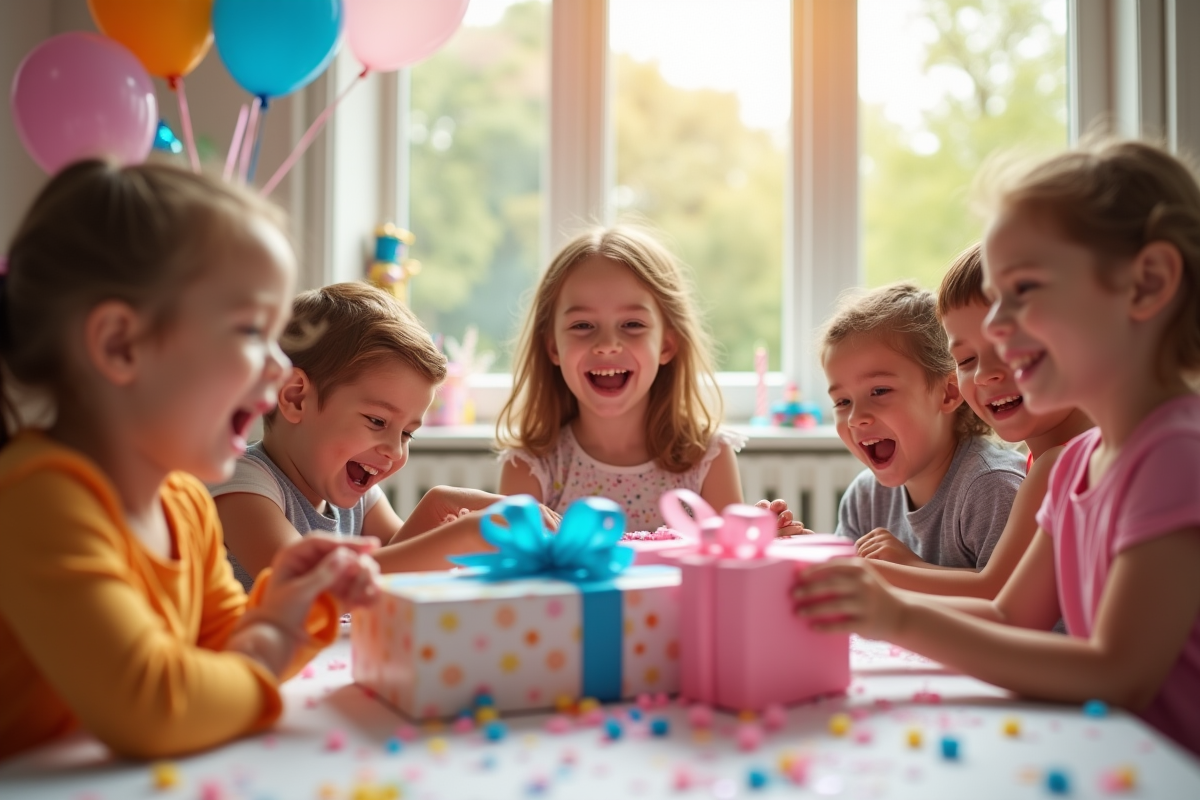 Groupe d'enfants souriants lors d'une fête d'anniversaire