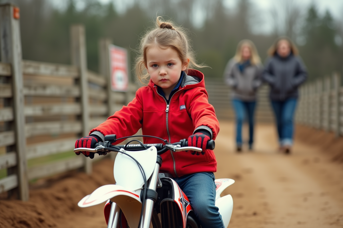 Fille de 10 ans en pleine action sur une mini moto