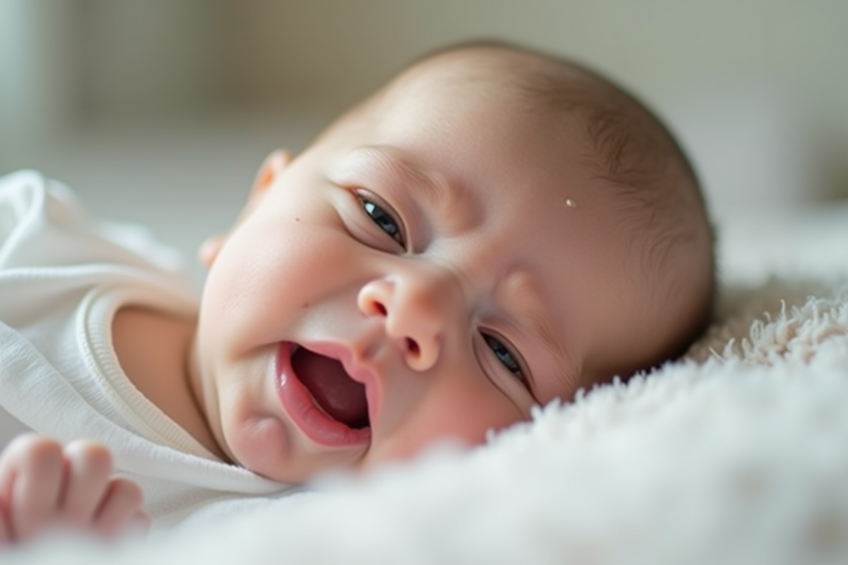 Gros plan d un nouveau né avec larme sur la joue dans une nurserie lumineuse