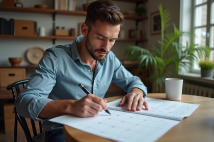 Homme en train de planifier son mois sur un calendrier