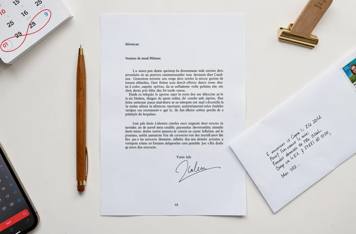 Lettre de congé parental prête à envoyer avec calendrier et enveloppe timbrée