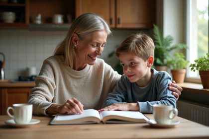Femme et fille discutent à la cuisine chaleureuse