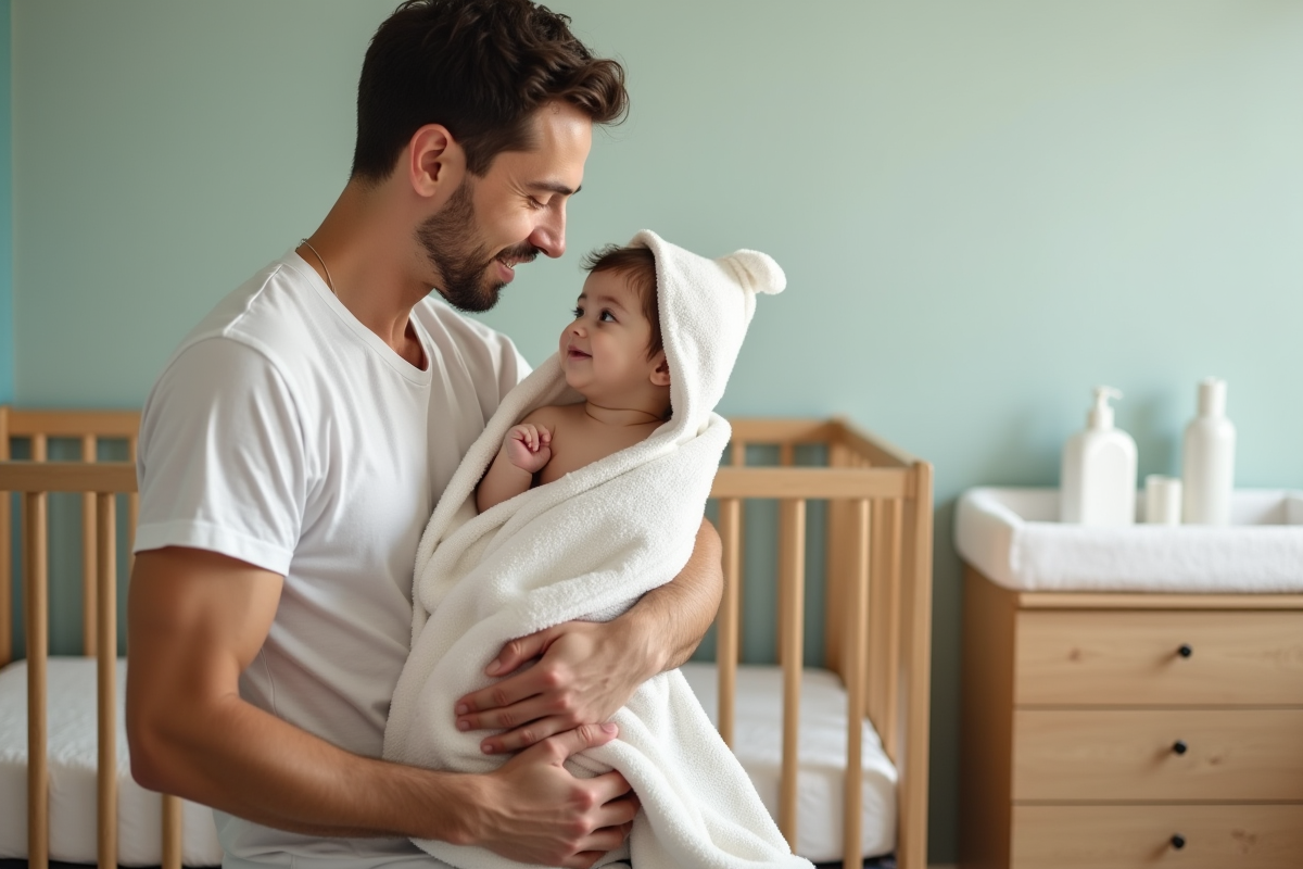 Pere et sa fille dans une chambre d