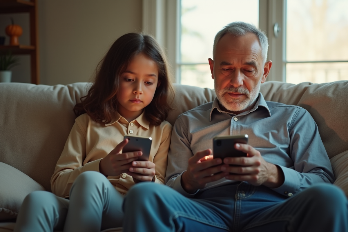 Parent et enfant séparés sur le canapé en disconnexion