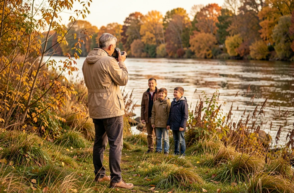 Photographe de famille au bord de la Sèvre Nantaise près de Vallet en automne