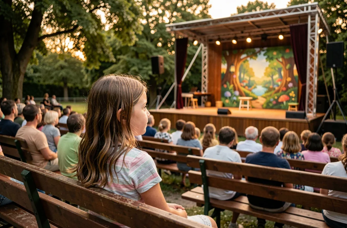 Une fillette captivée par un spectacle de théâtre en plein air lors du festival Saint-Martin d'Hères en Scène