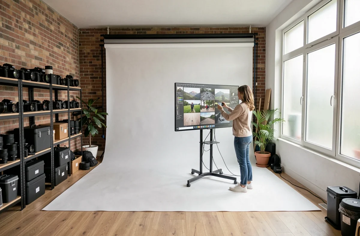 Studio de photographie professionnel à Saint-Laurent-du-Var avec photographe travaillant sur ses images