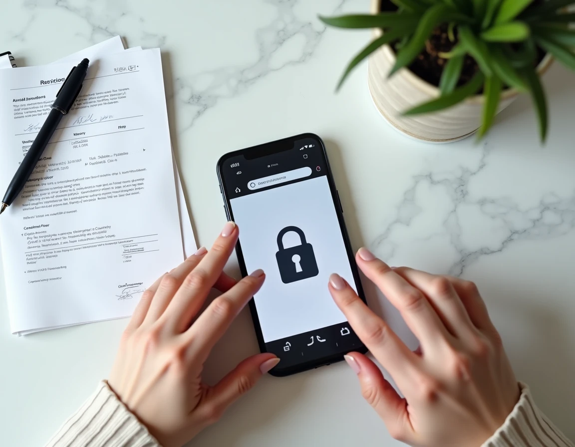 Vue de dessus d'un smartphone affichant un site web douteux avec URL suspecte pour illustrer la vérification d'authenticité